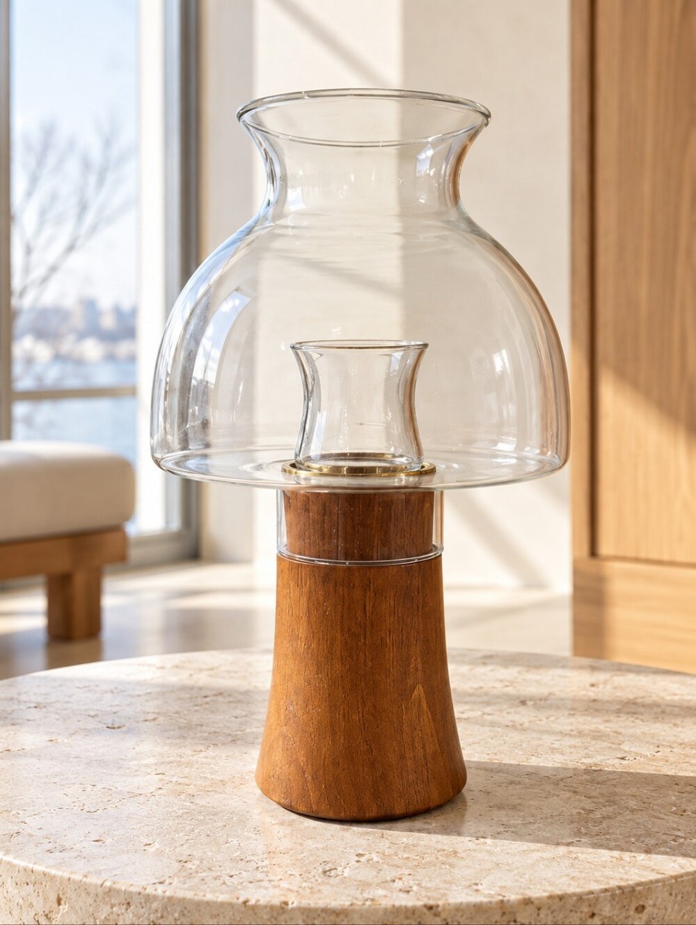 Vintage Dansk IHQ Teak Glass Hurricane Candle Holder MCM Thailand 11"